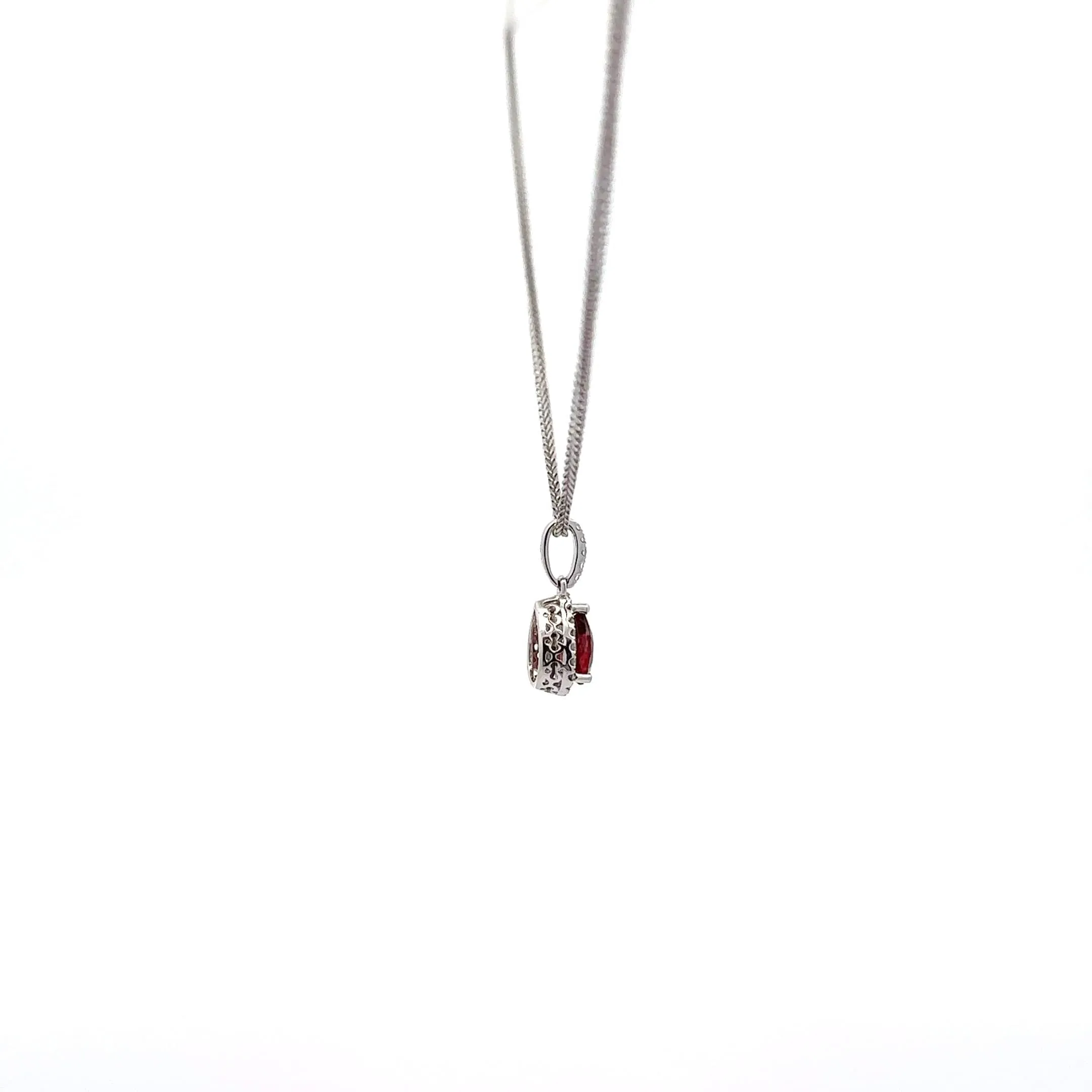 Baikalla 14k White Gold Genuine AAA Tear Drop Garnet Pendant Necklace With Diamonds