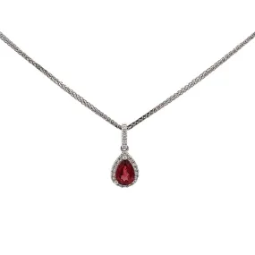 Baikalla 14k White Gold Genuine AAA Tear Drop Garnet Pendant Necklace With Diamonds