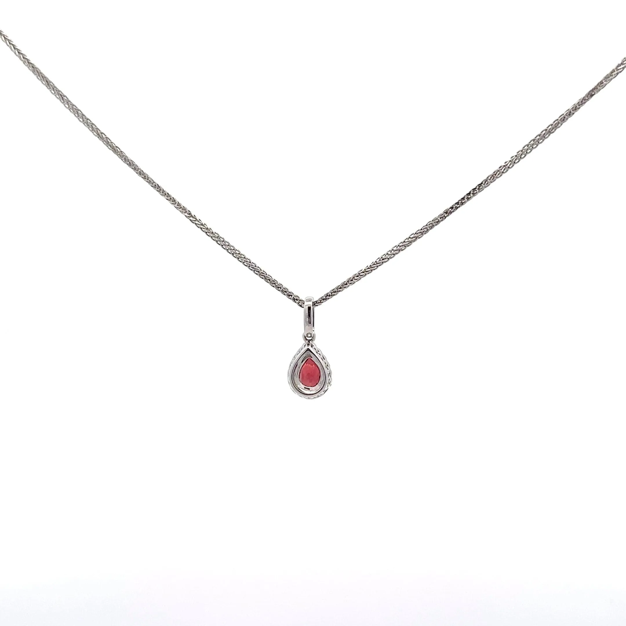 Baikalla 14k White Gold Genuine AAA Tear Drop Garnet Pendant Necklace With Diamonds