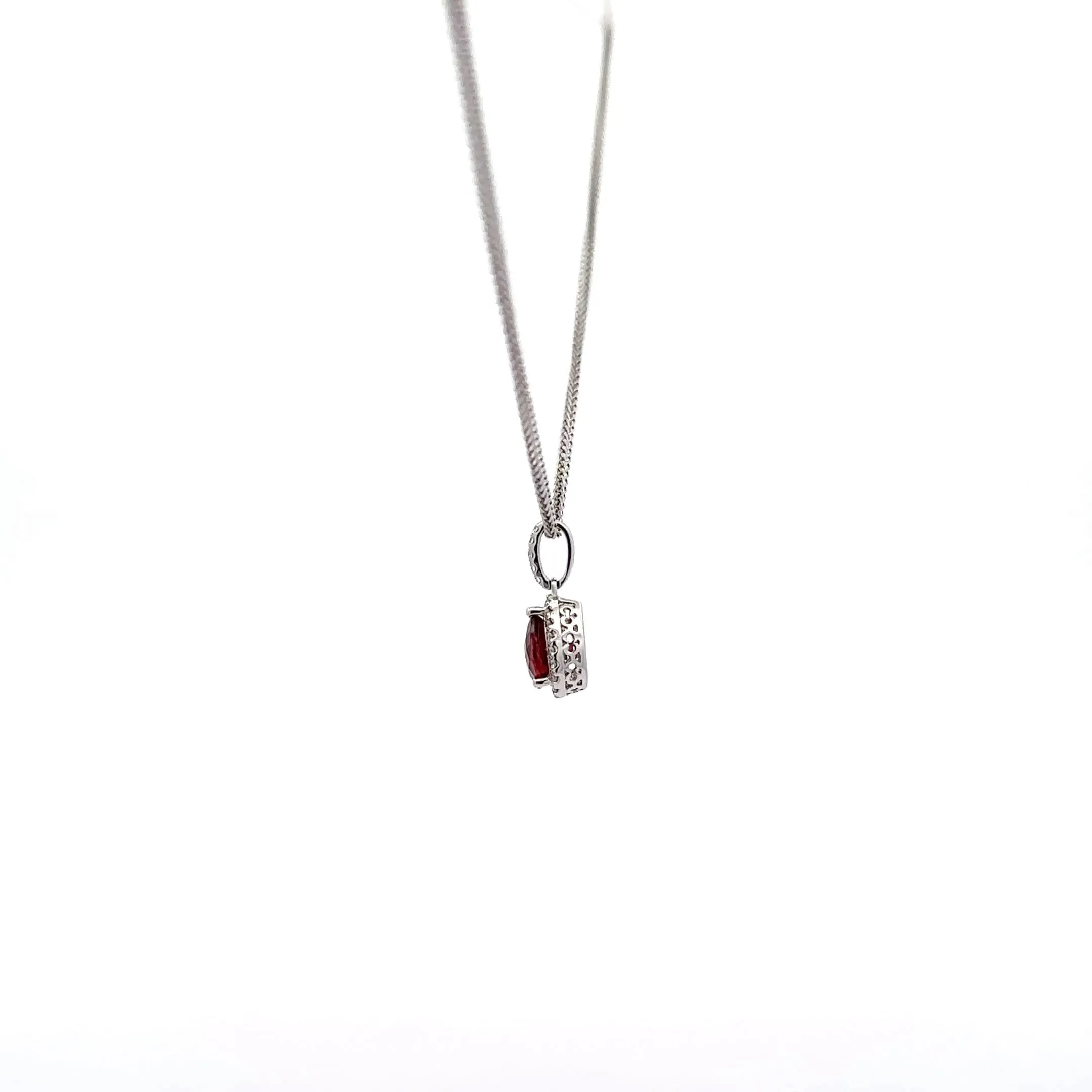 Baikalla 14k White Gold Genuine AAA Tear Drop Garnet Pendant Necklace With Diamonds