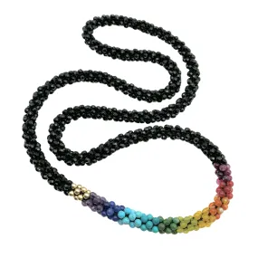 Beaded Gemstone Necklace: Rainbow, Black Onyx and Gold