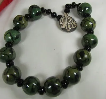 Big Bold Statement Green Beaded Necklace Handmade Kazuri Beads