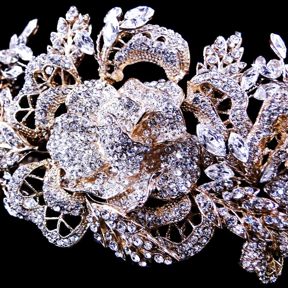 Big Gorgeous Silver or Gold Floral Crystal Bridal Headpiece