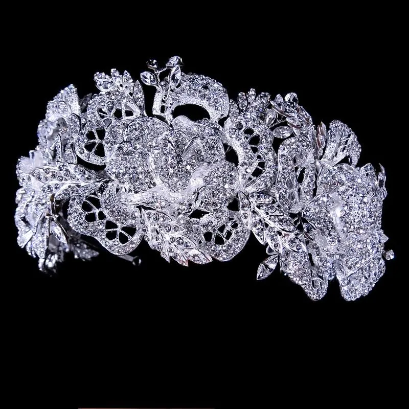 Big Gorgeous Silver or Gold Floral Crystal Bridal Headpiece