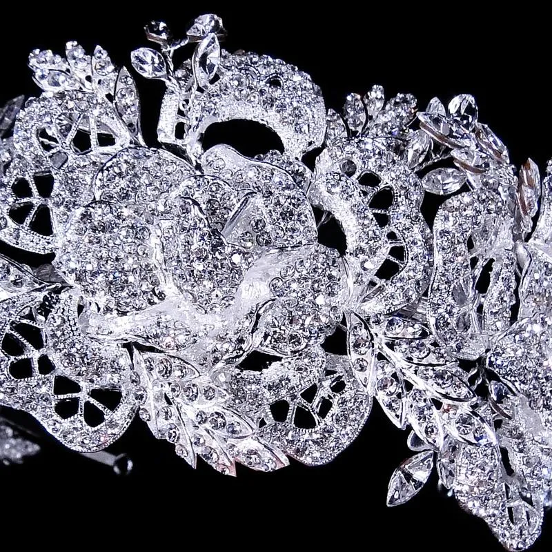 Big Gorgeous Silver or Gold Floral Crystal Bridal Headpiece