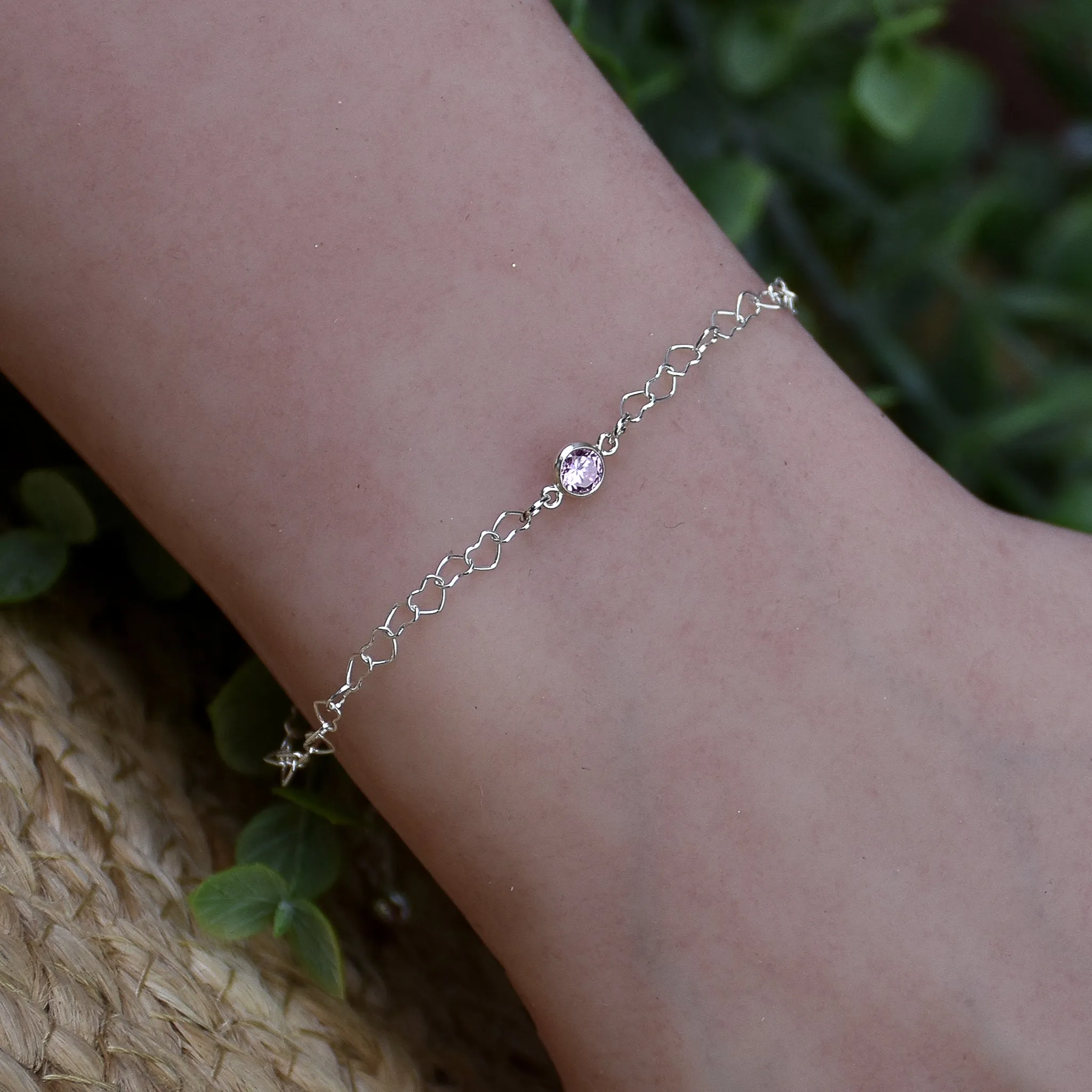 Birthstone Solitaire Link Bracelet - Sterling Silver