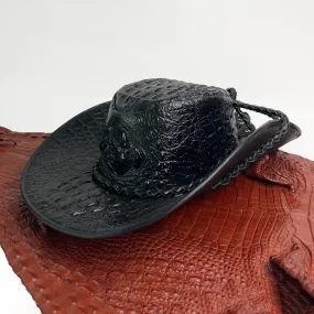 Black Alligator Cowboy Hat | Crocodile Skin Western Style Hat With Chin Cord | HAT-BLA-66