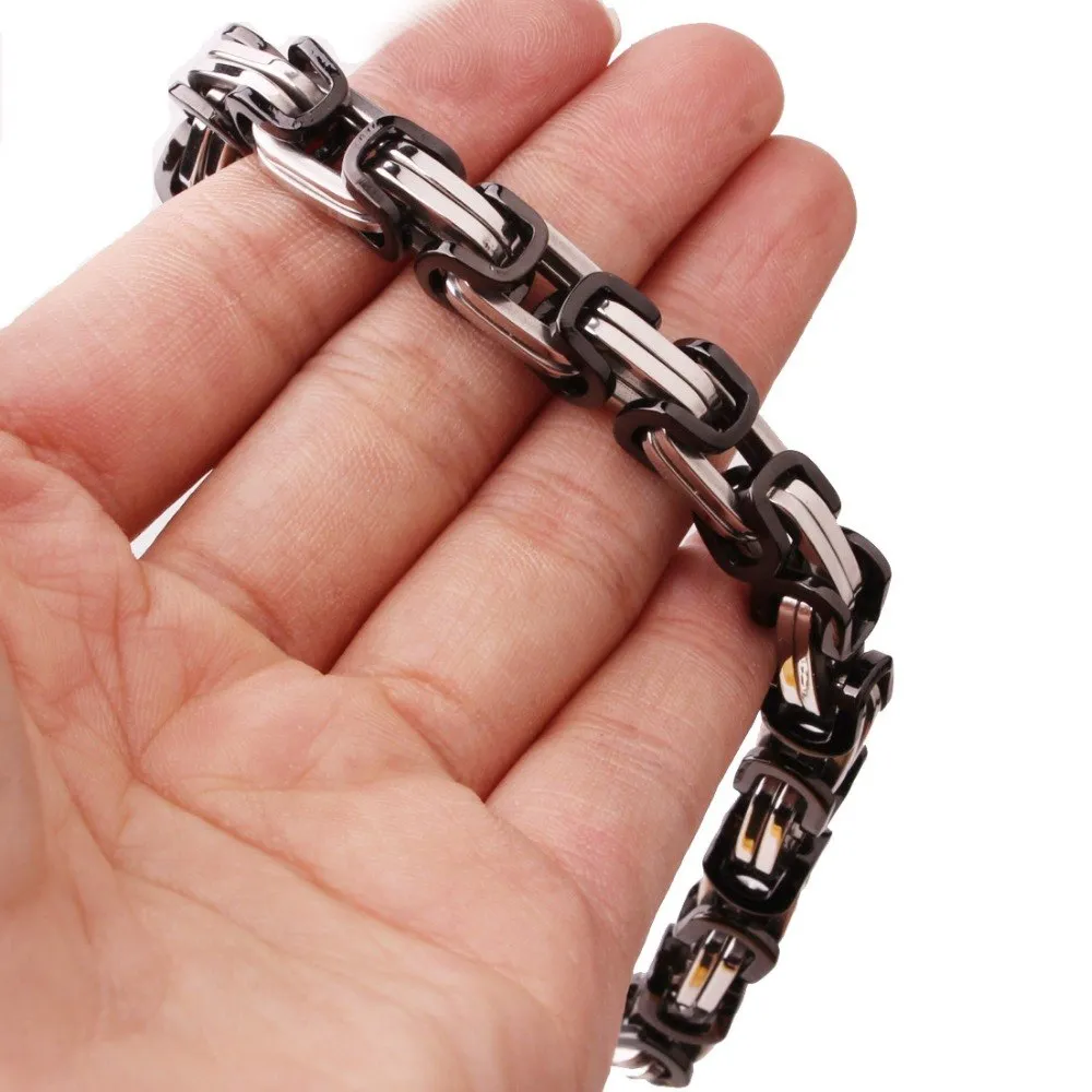 Black & Stainless Steel Byzantine Box Link Men's Bracelet