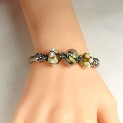 Black and Gold Handmade  Artisan Bead Bangle Bracelet