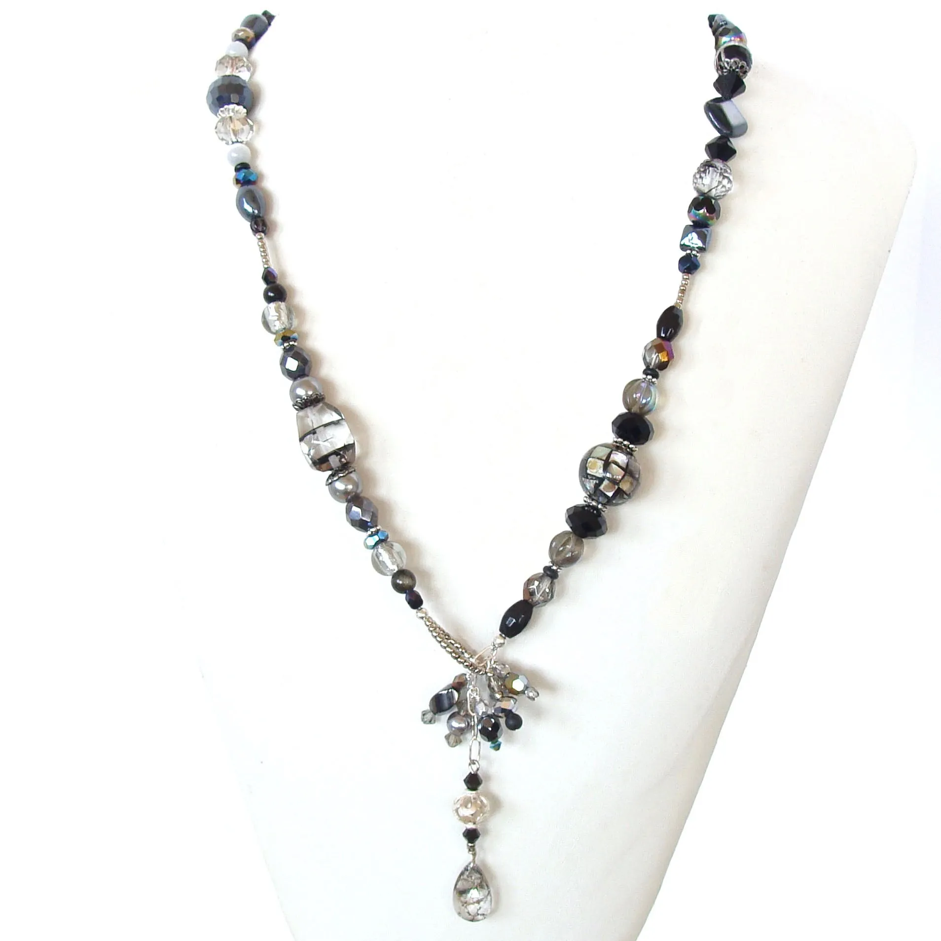 Black Diamond: Black and White Bead Necklace