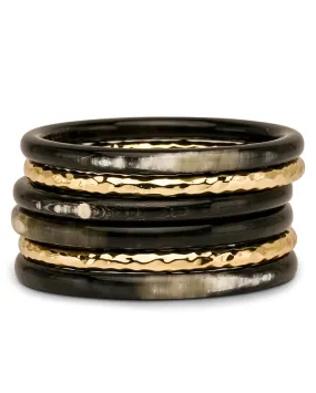 Black Horn and Hammered Gold Bangle Set