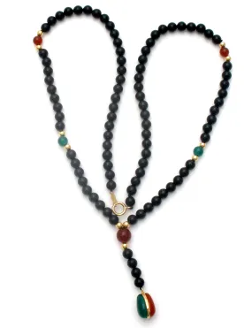 Black Onyx Carnelian Chrysoprase Bead Necklace 14K Gold