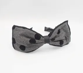 black velvet dot woolen bow headband wired hair bow for women