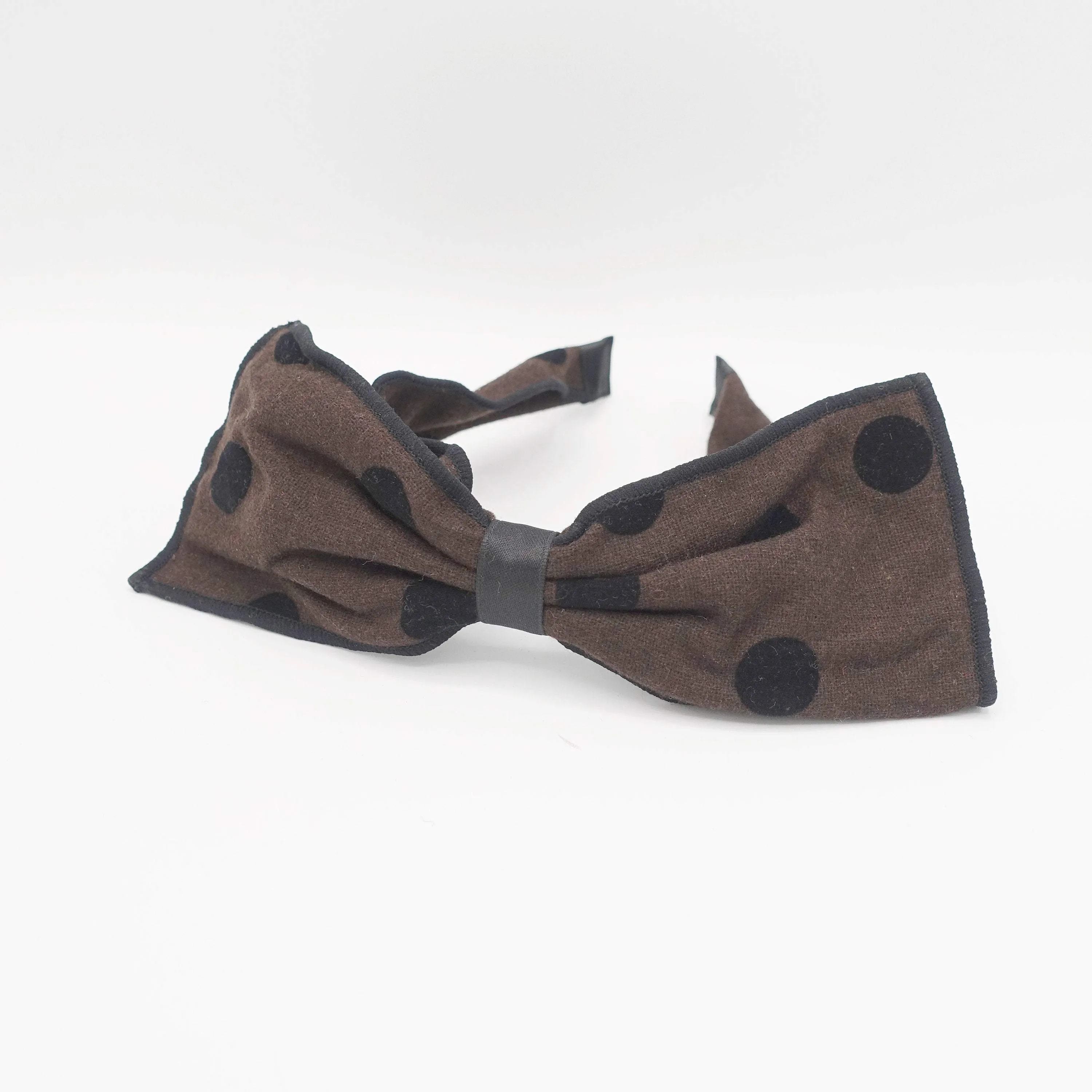 black velvet dot woolen bow headband wired hair bow for women