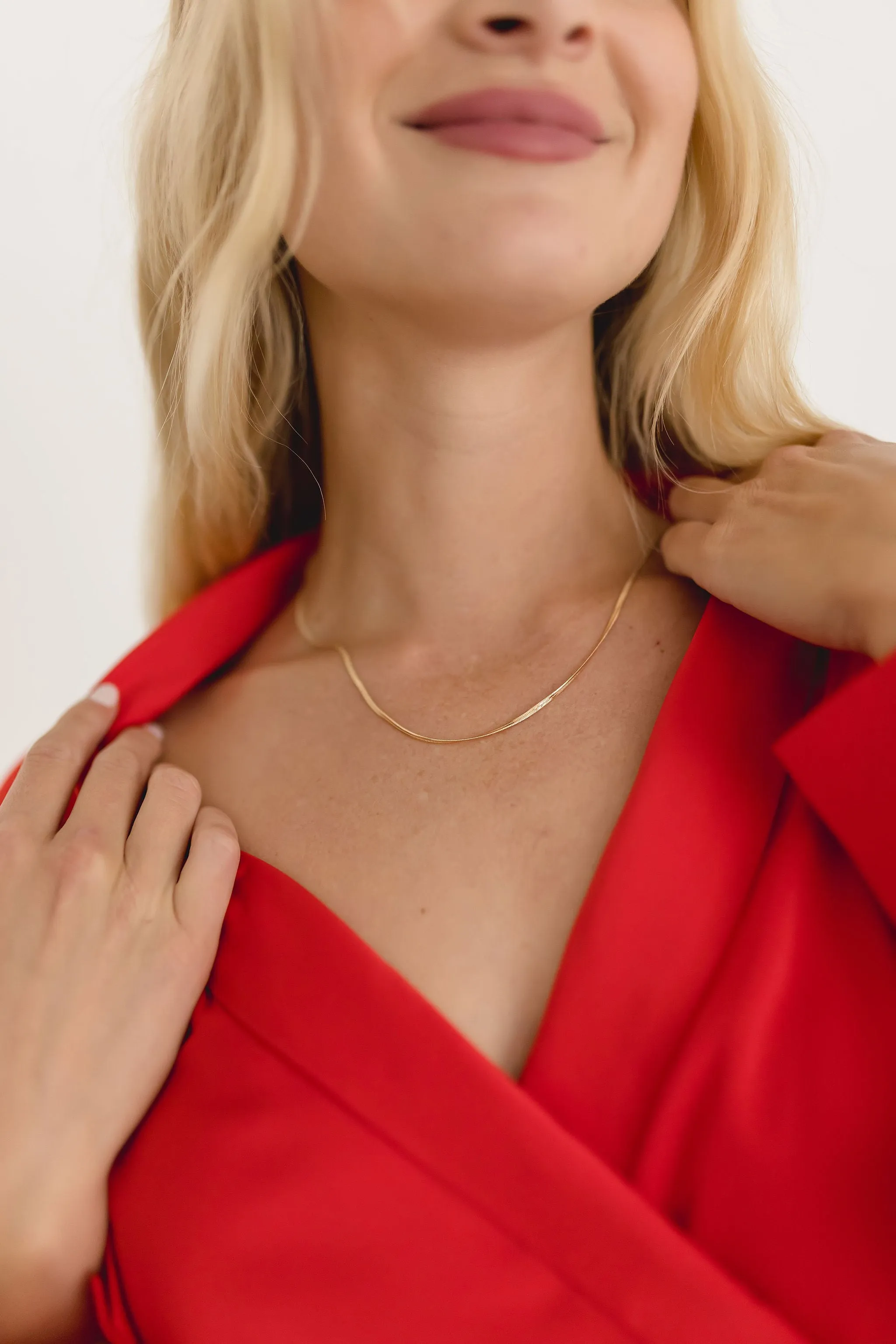 Blake Skinny Herringbone Chain Necklace Gold