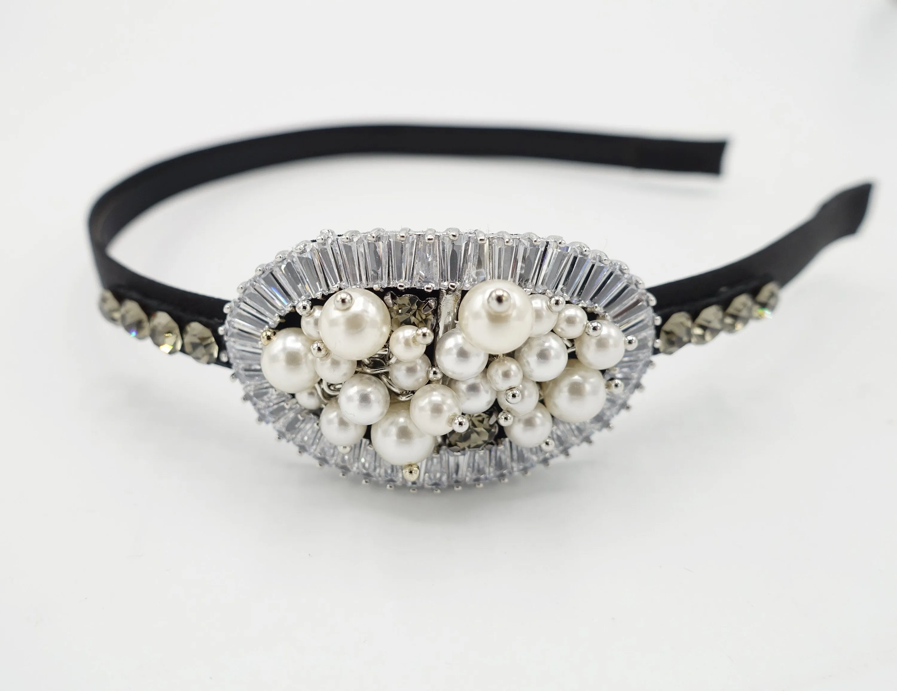 bling headband pearl glass rhinestone embellished oval thin hairband women hair accessory