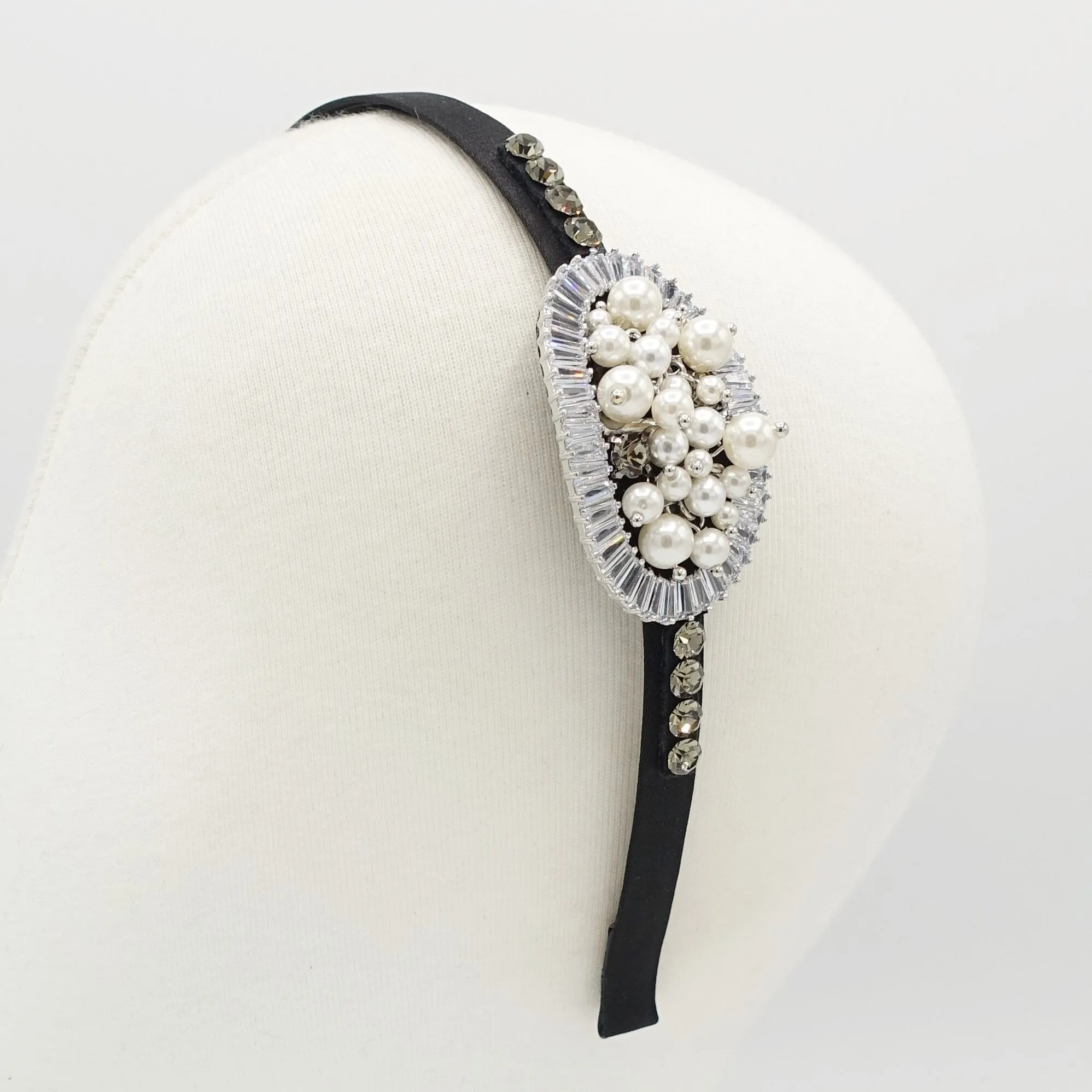 bling headband pearl glass rhinestone embellished oval thin hairband women hair accessory