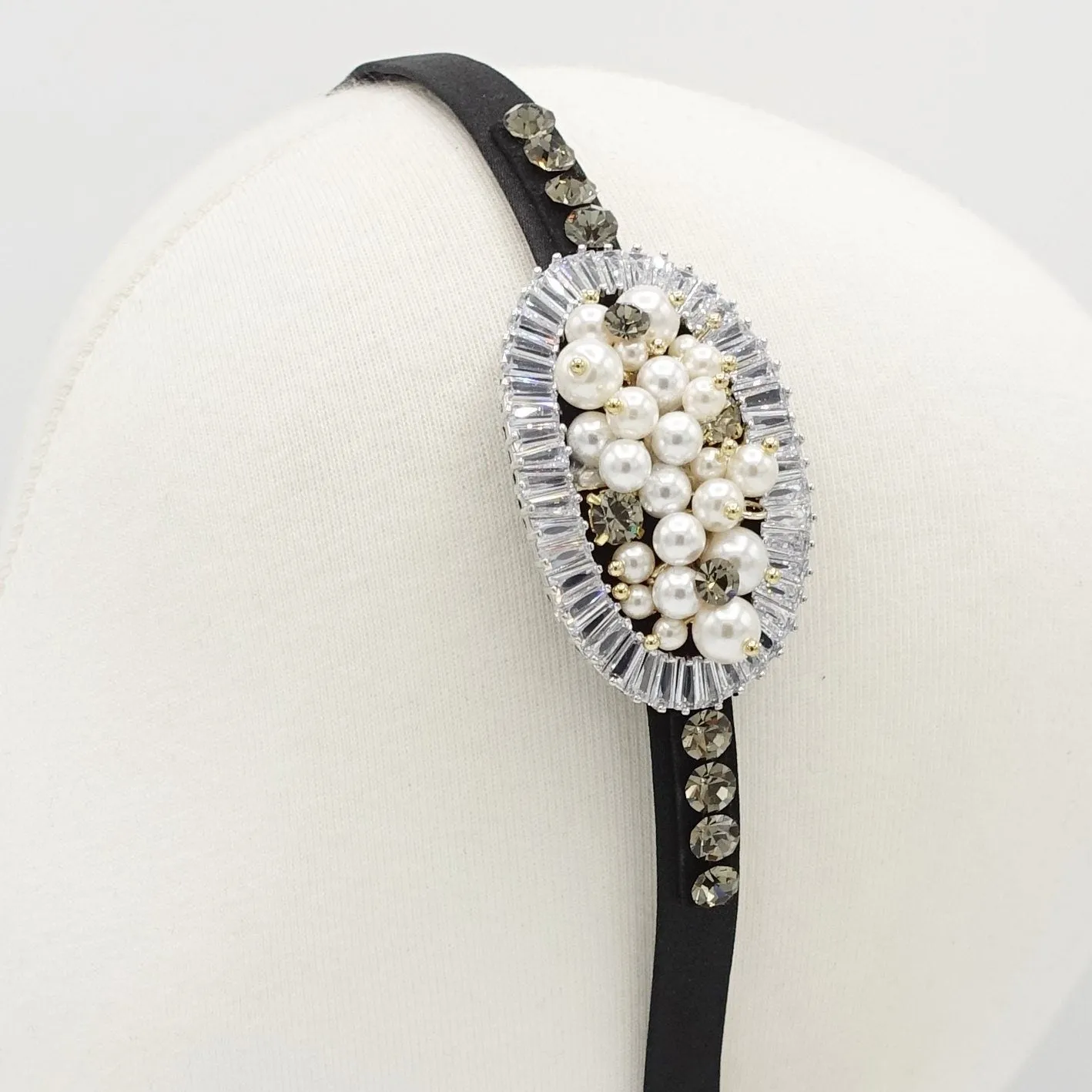 bling headband pearl glass rhinestone embellished oval thin hairband women hair accessory