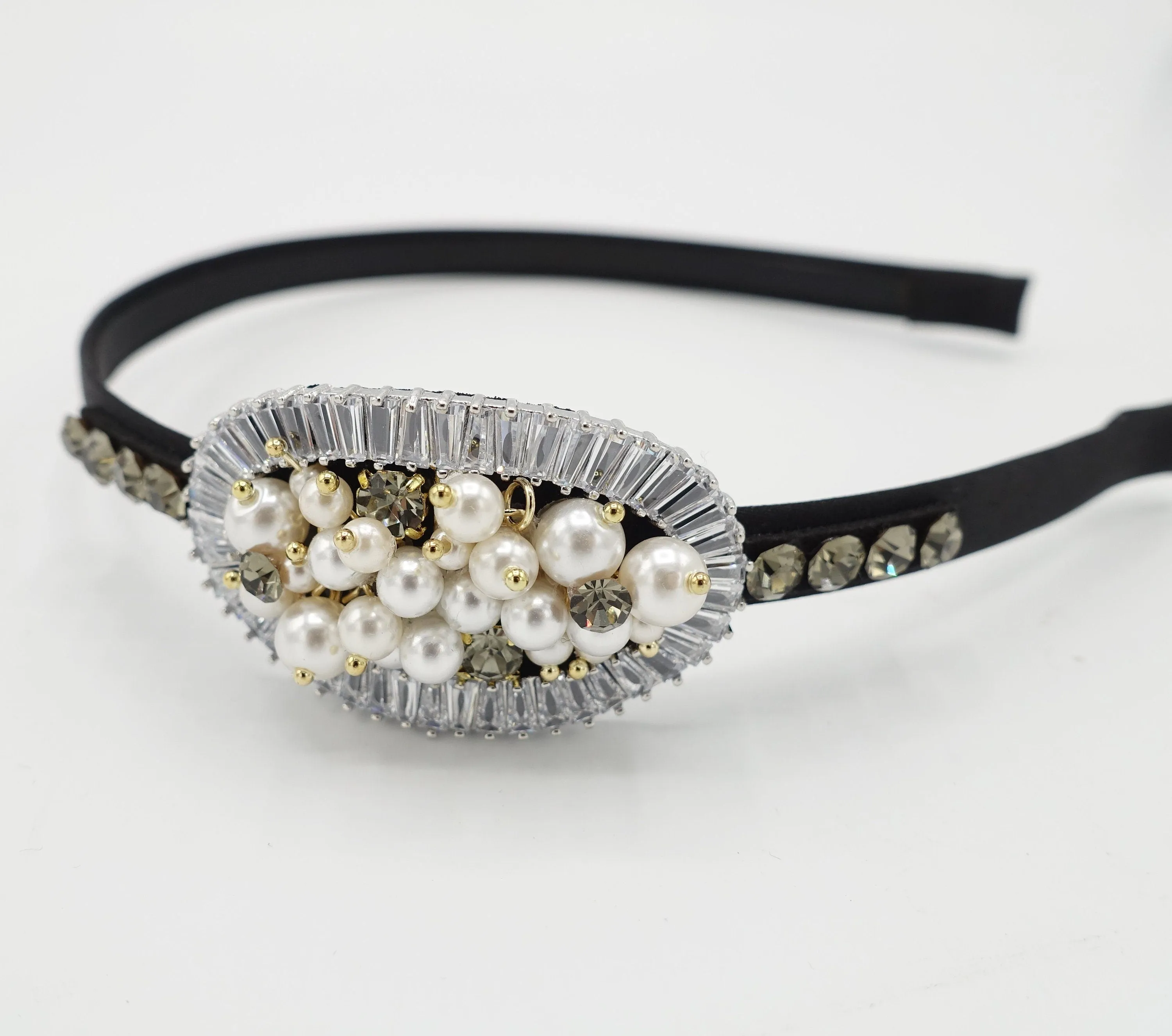 bling headband pearl glass rhinestone embellished oval thin hairband women hair accessory