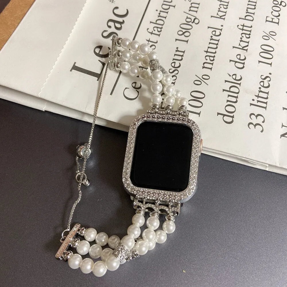 Bling Pearl Strap Apple Watch Band Series 1 2 3 4 5 6 7 8 9 Ultra Generation 38mm 40mm 41mm 42mm 44mm 45mm 49mm Chain Apple Watch Strap