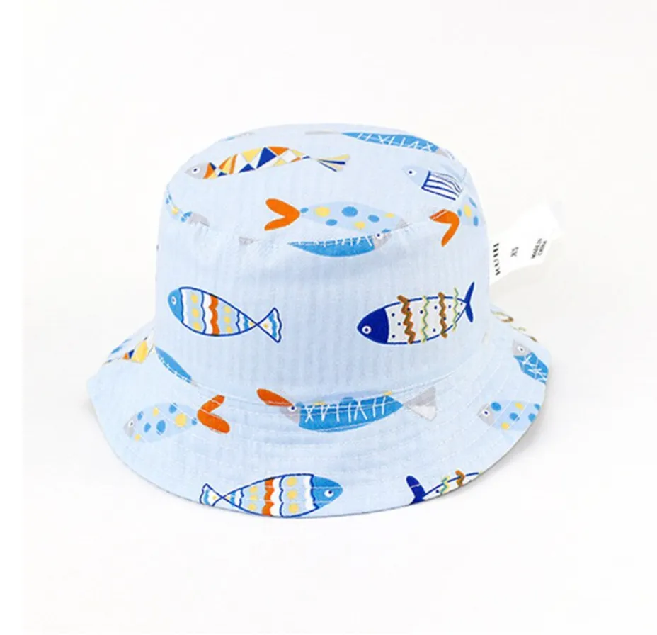 Blue Reversible Blue Fish Sun Hat