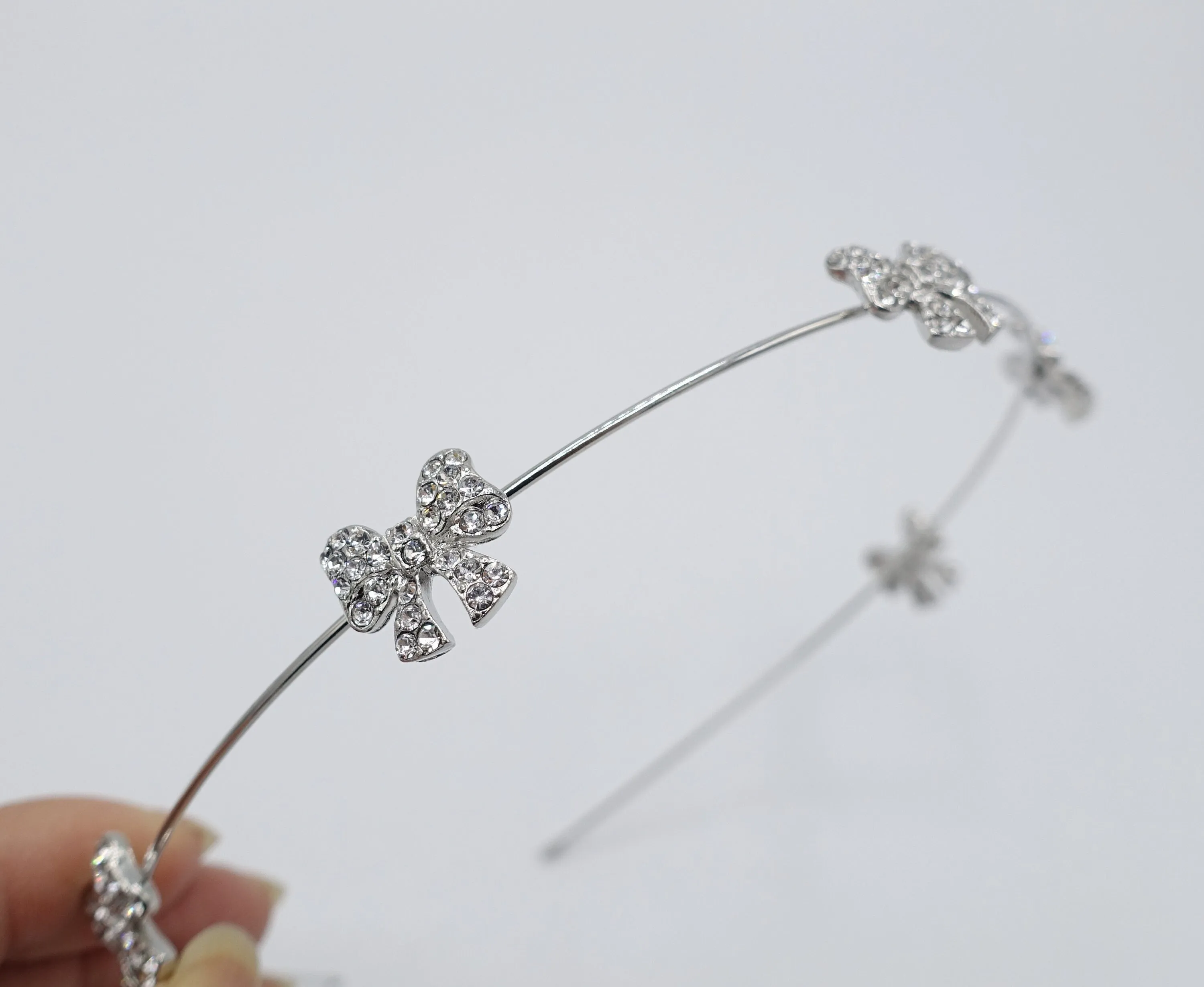 bow knot rhinestone embellished metal thin headband