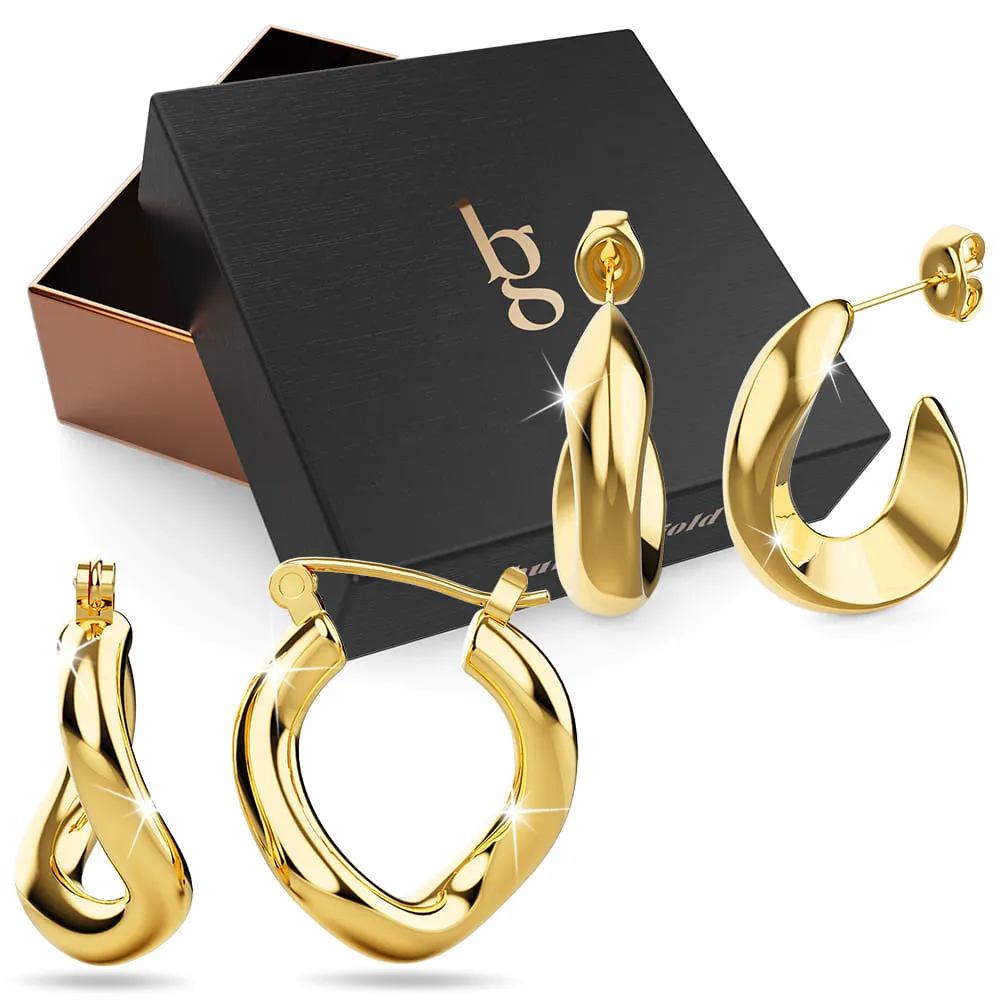 Boxed 2 Pairs of Precious Sparkling Earrings Set in Gold