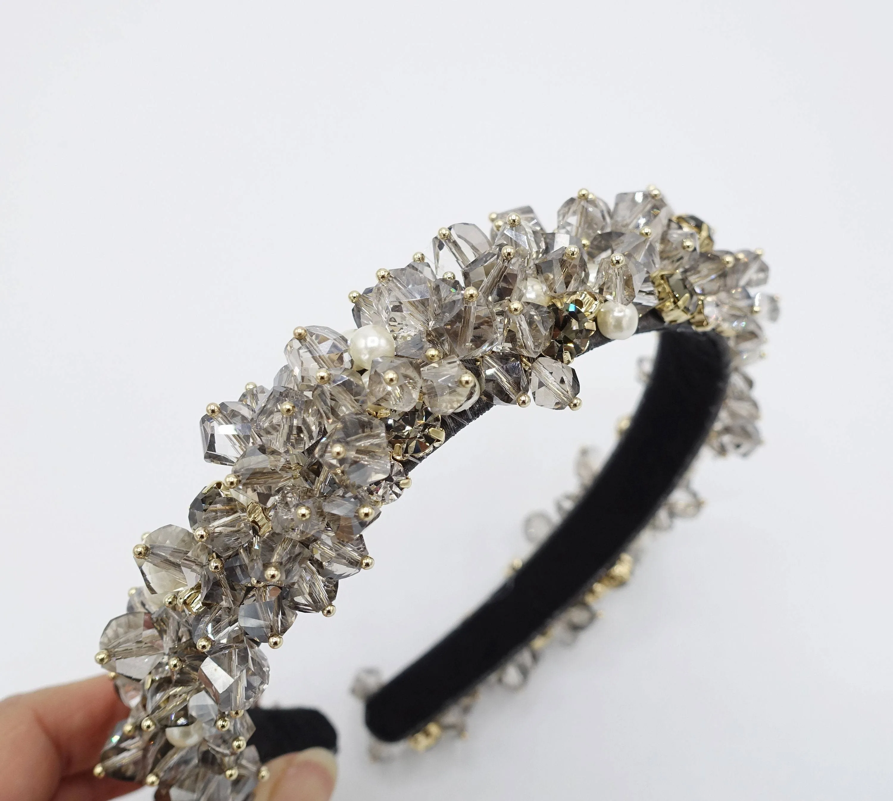 bridal headband crystal pearl beaded hairband rhinestone jewel hair accessory for women