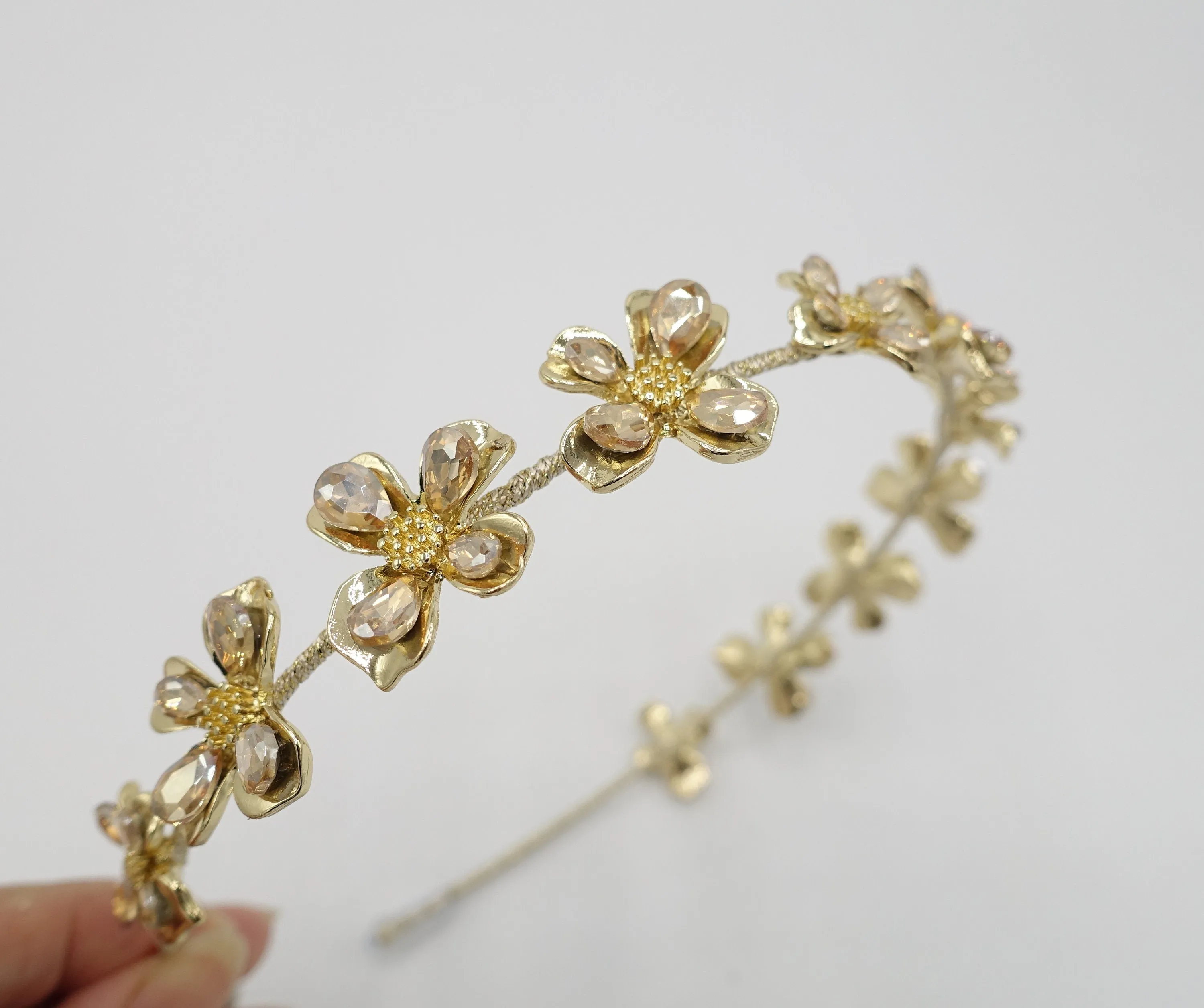 bridal headband glass petal hairband bling hair accessory for women