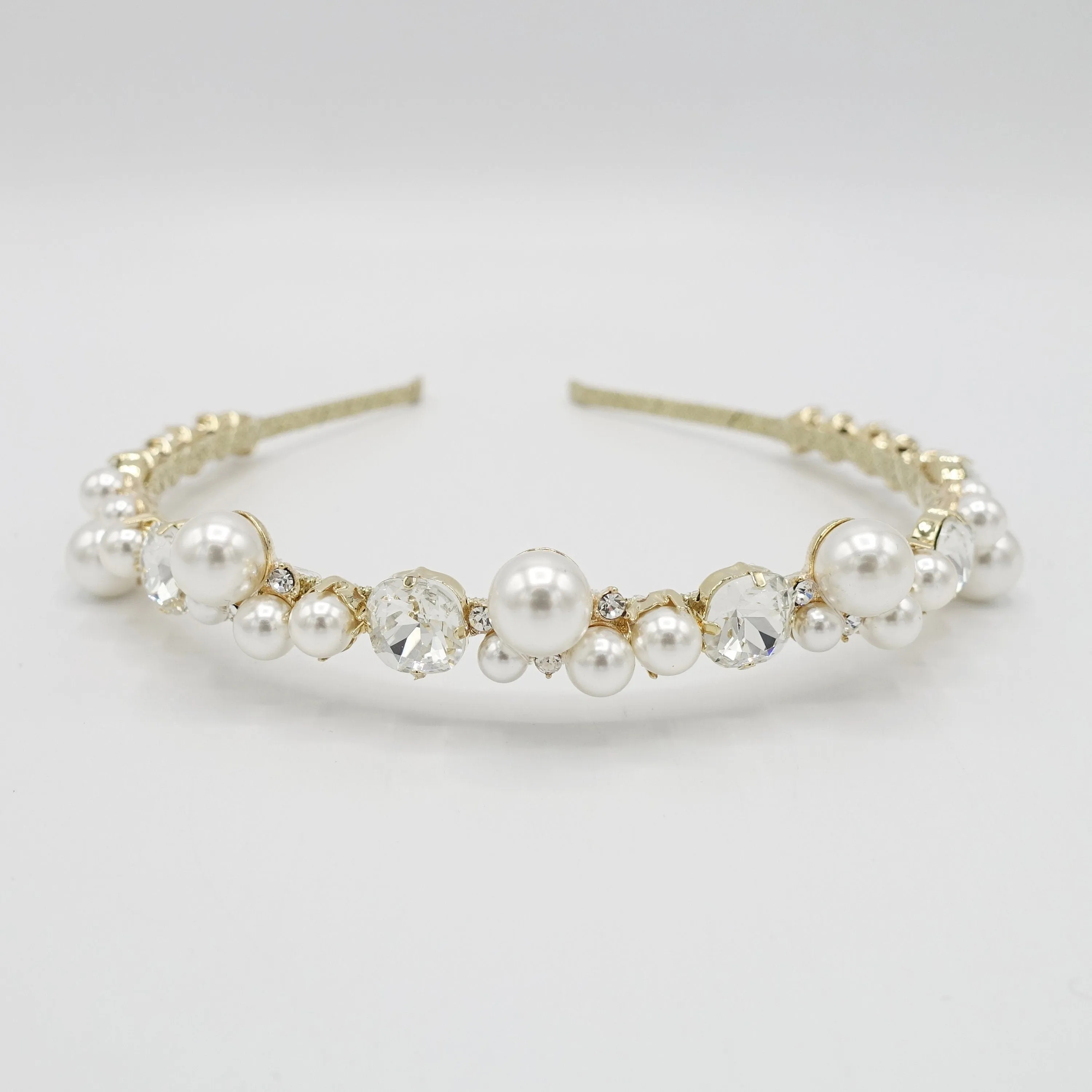 bridal headband thin pearl hairband rhinestone jewel hair accessory for women