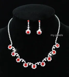 Bridal Red Crystal Rhinestone Necklace Earrings Set XS1139