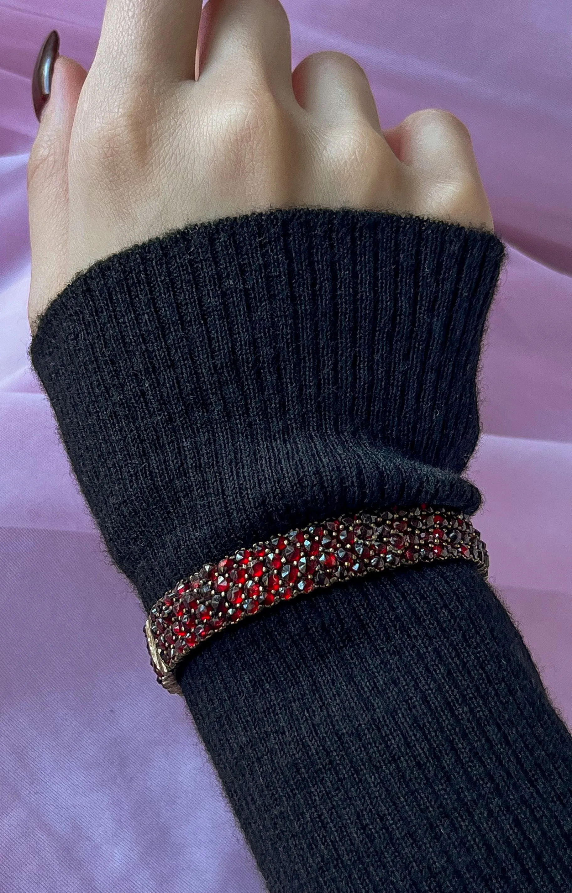 Bright Bohemian Garnet Pavé bracelet circa 1870