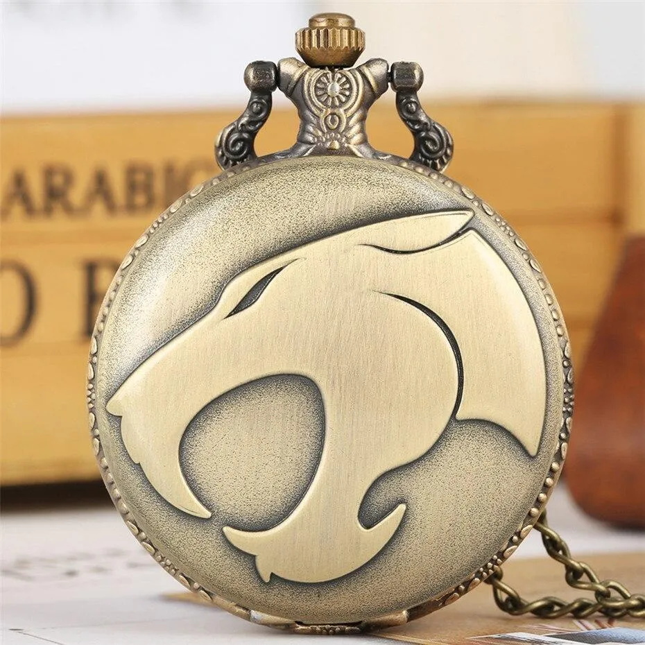 Bronze Quartz Full Hunter Pocket Watch - Black Panther