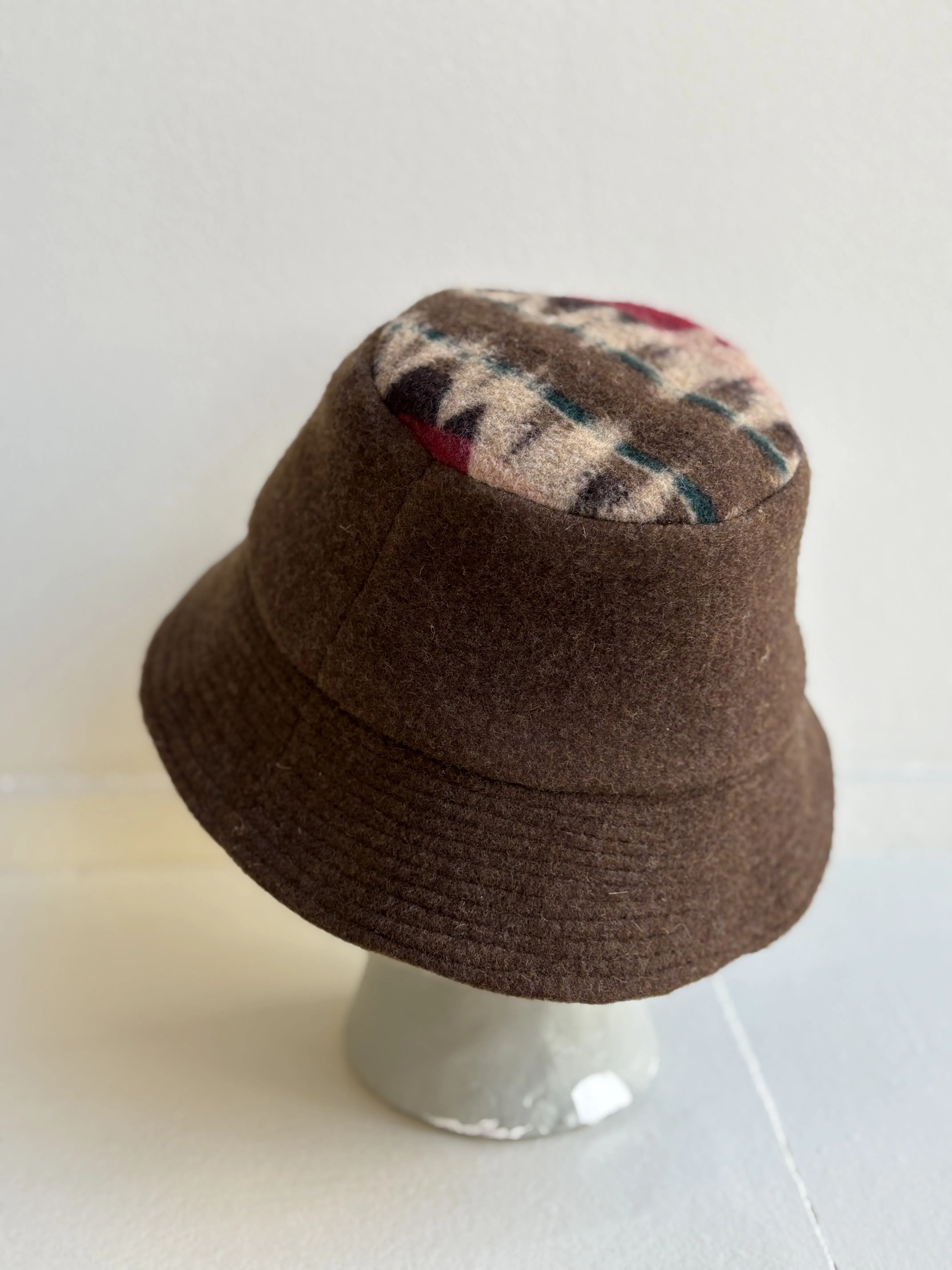 Brown Deadstock Wool Bucket Hat w/ Green, Red, Brown, Neutral Top