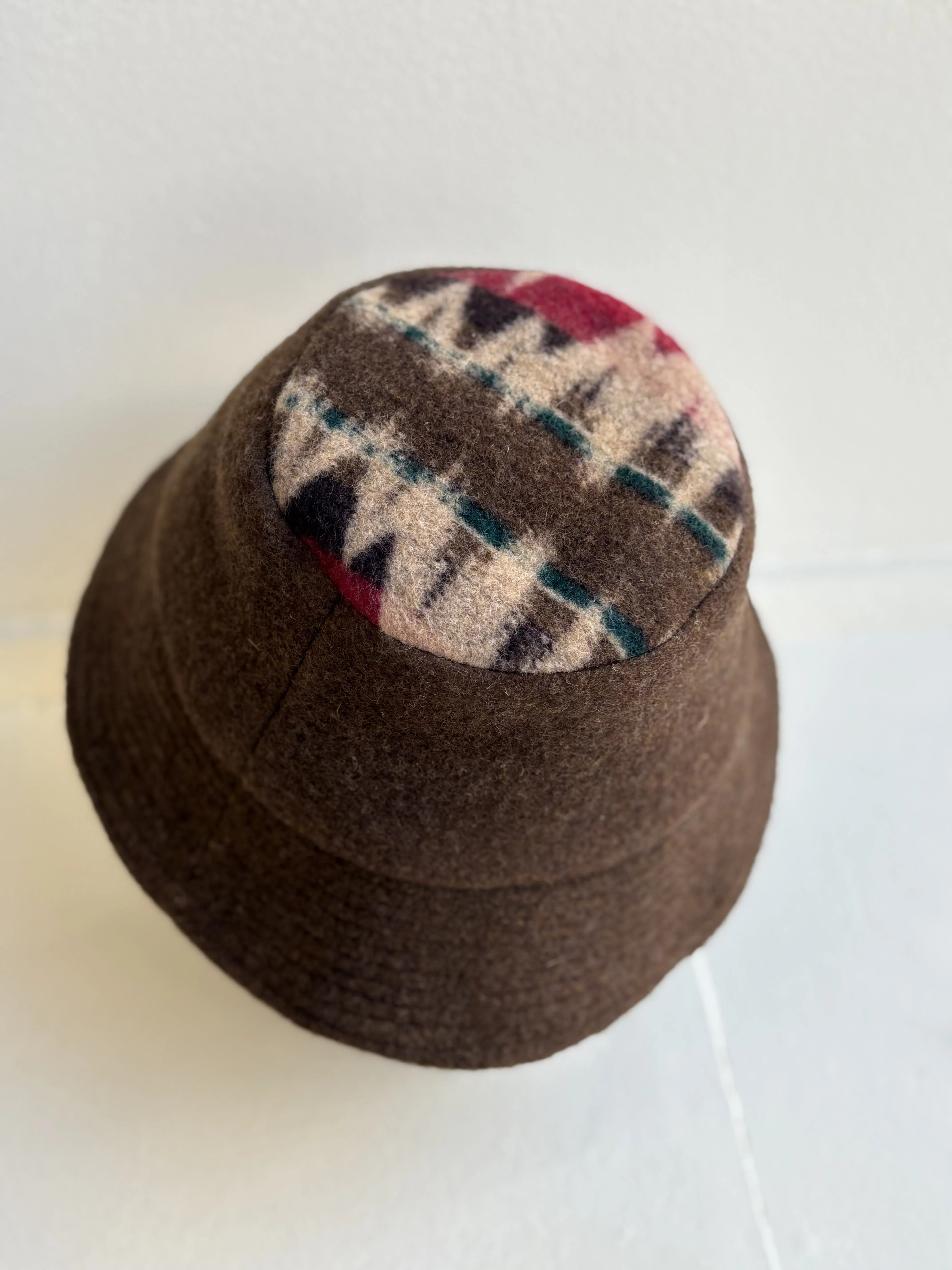 Brown Deadstock Wool Bucket Hat w/ Green, Red, Brown, Neutral Top