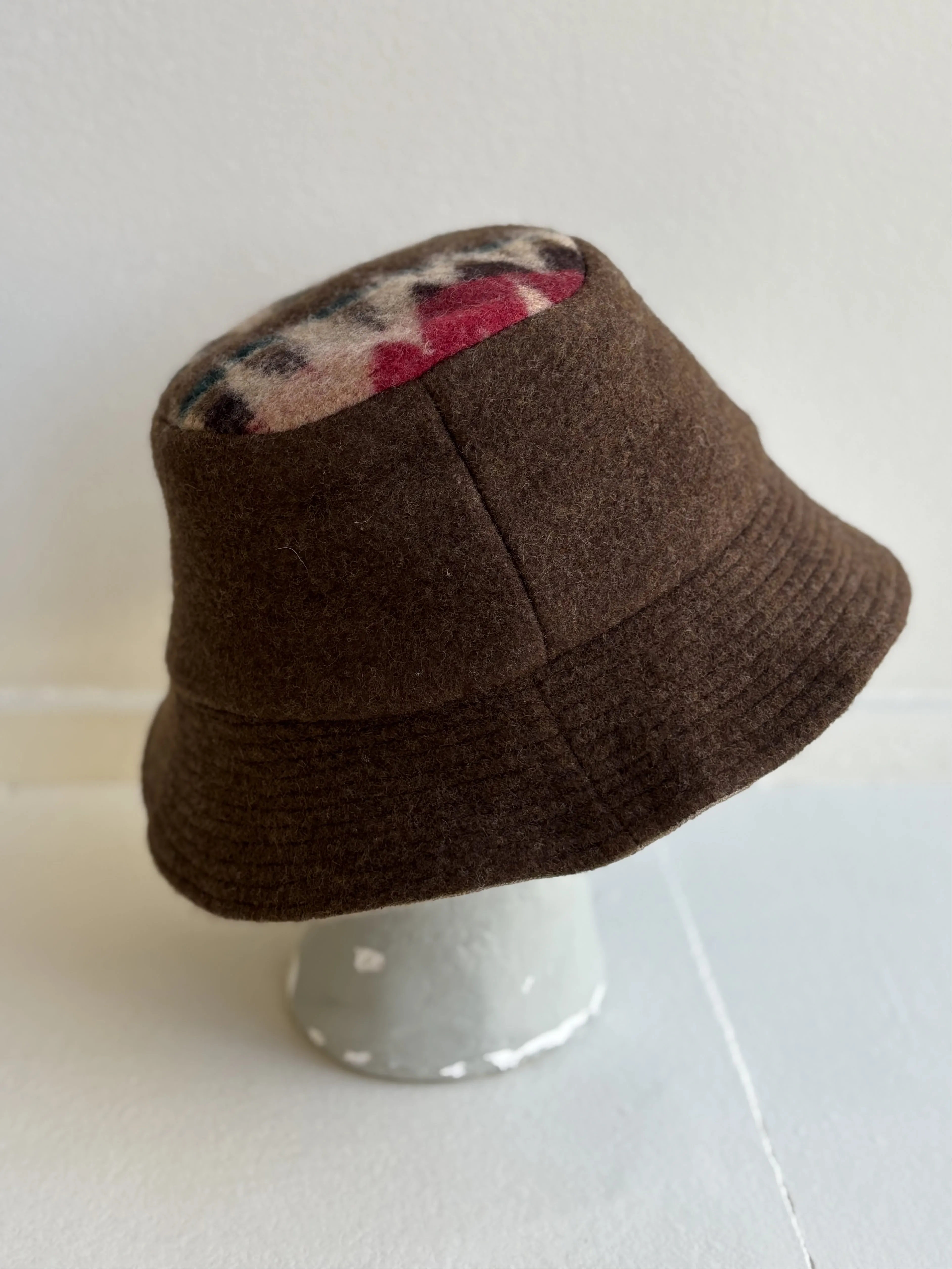 Brown Deadstock Wool Bucket Hat w/ Green, Red, Brown, Neutral Top