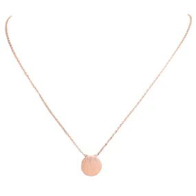 Brushed Rose Gold Round Disc Pendant Necklace