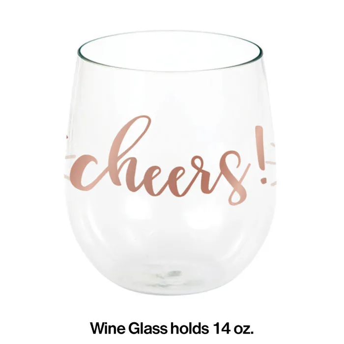 Bulk Rose All Day Cheers Plastic Stemless Wine Glasses (6 per Case)