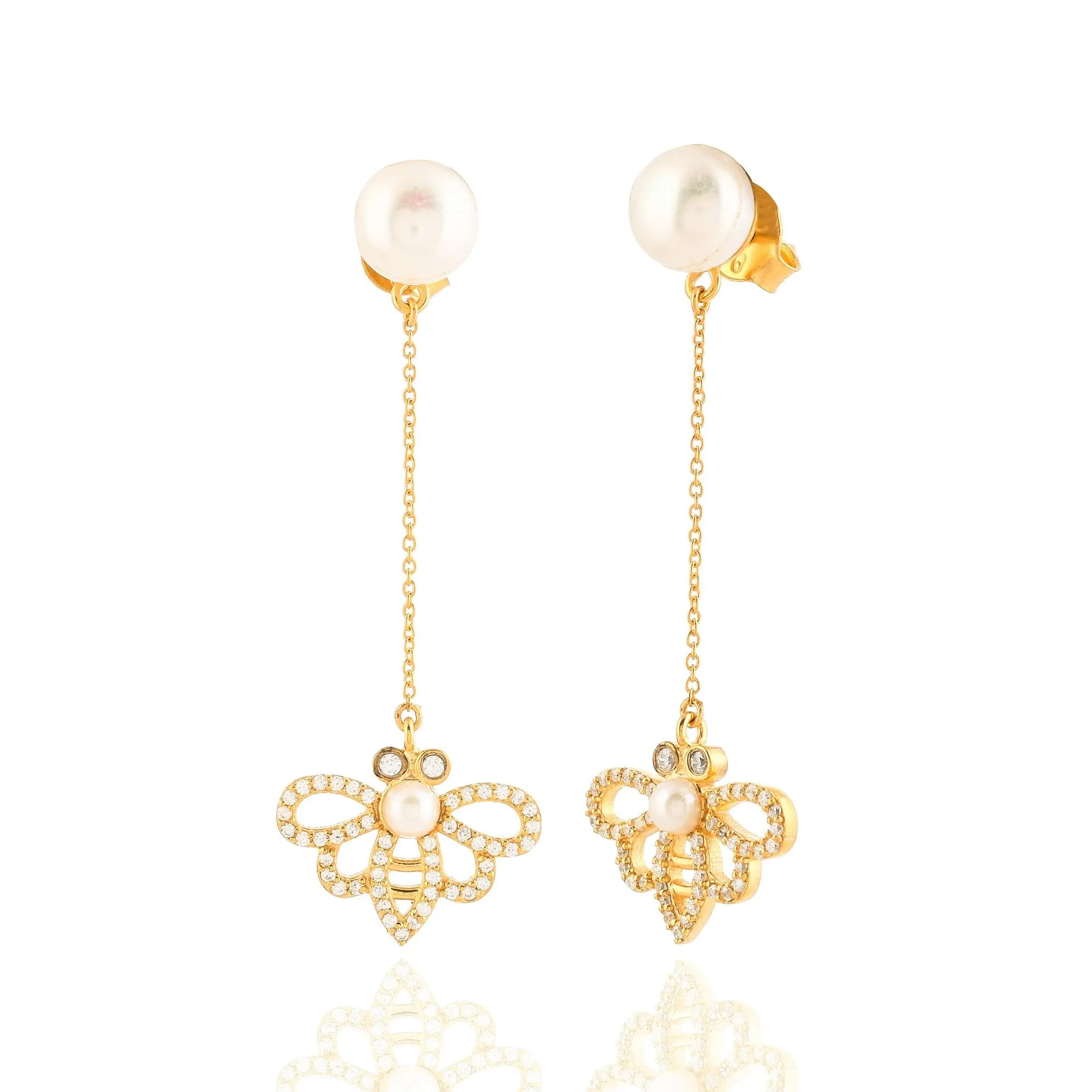 Bumble Bee Pearl Drop Silver Earrings - From Purl