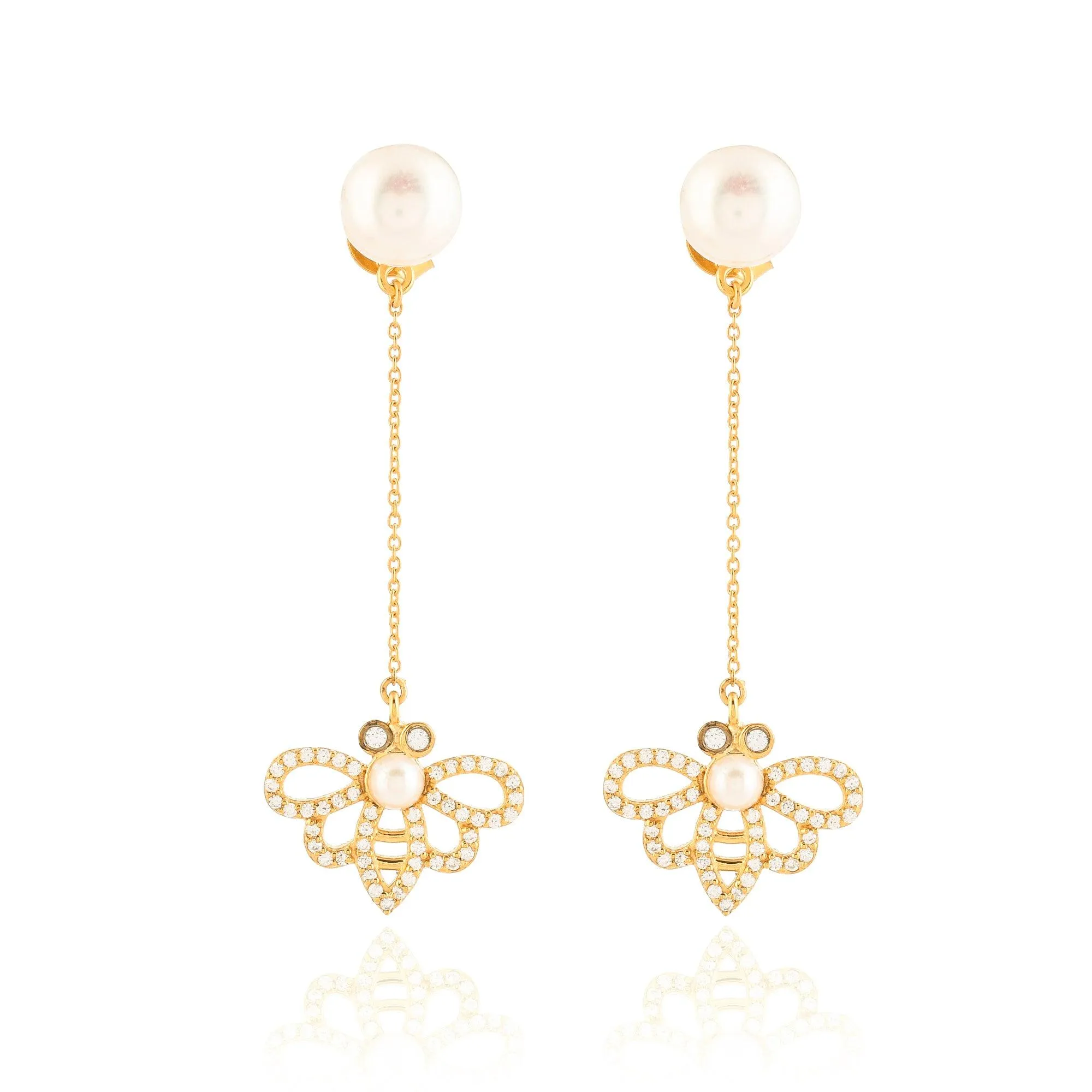 Bumble Bee Pearl Drop Silver Earrings - From Purl