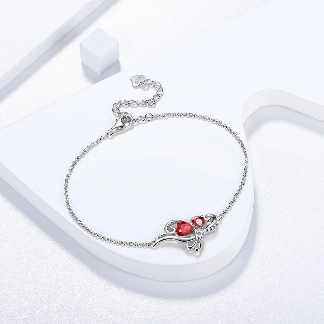 Butterfly Birthstone January Garnet Bracelet Women Girls Jewelry Birthday Gift 925 Sterling Silver