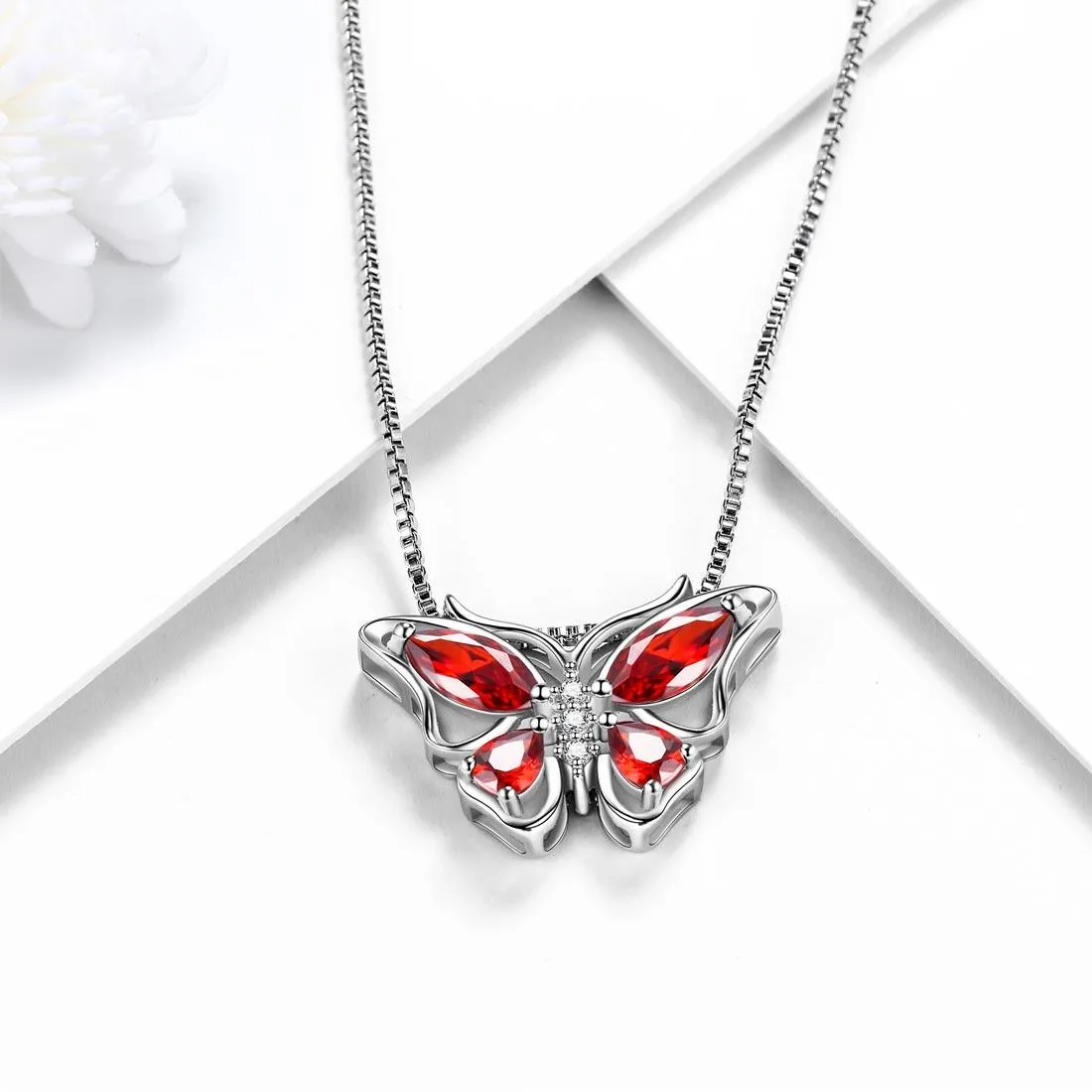 Butterfly Pendant Necklace Birthstone January Garnet Women Girls Jewelry Birthday Gift