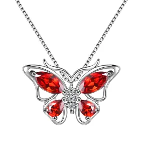 Butterfly Pendant Necklace Birthstone January Garnet Women Girls Jewelry Birthday Gift