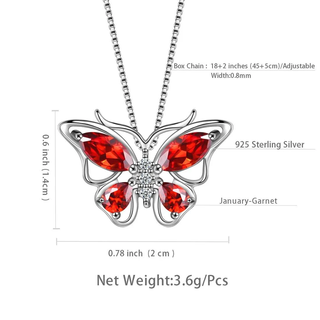 Butterfly Pendant Necklace Birthstone January Garnet Women Girls Jewelry Birthday Gift