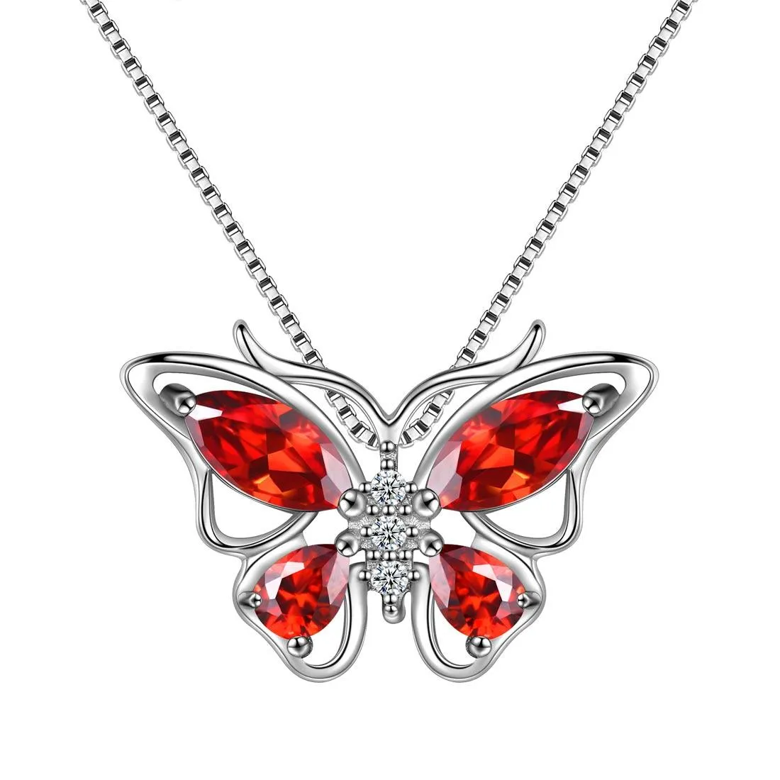 Butterfly Pendant Necklace Birthstone January Garnet Women Girls Jewelry Birthday Gift