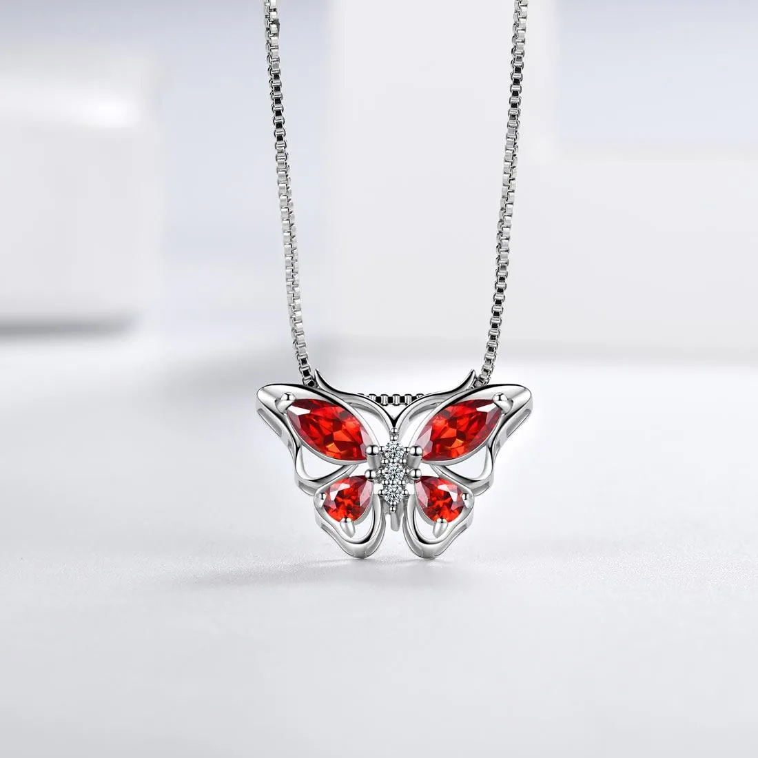 Butterfly Pendant Necklace Birthstone January Garnet Women Girls Jewelry Birthday Gift