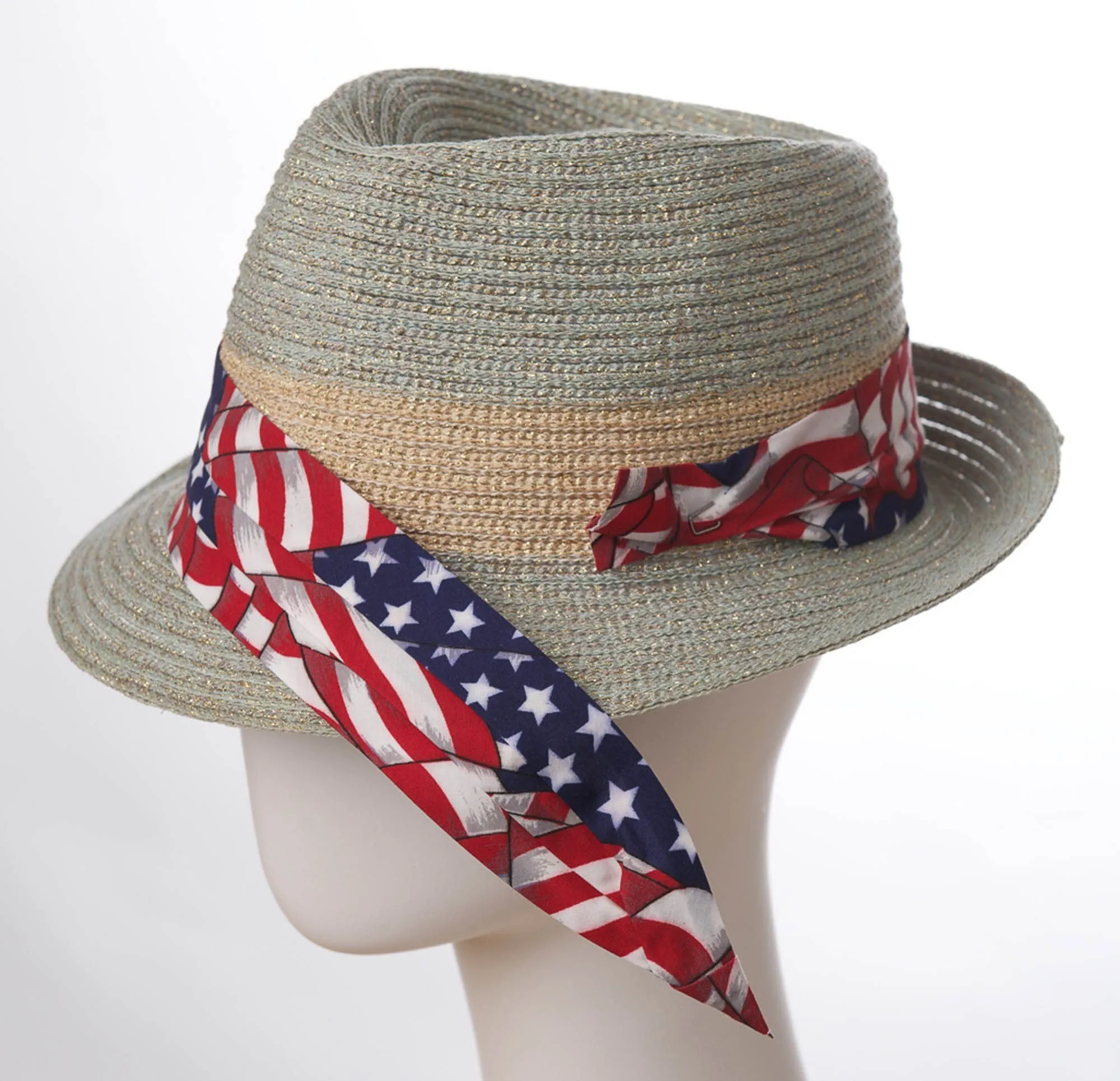 C Hat Bands - American Flag 3-Pleat Poly/Cotton Hat Band with 2-End Hooks - FINAL SALE