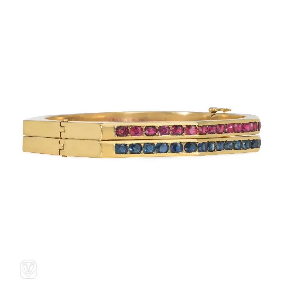 Cartier 1970s gold bangles in rubies and sapphires