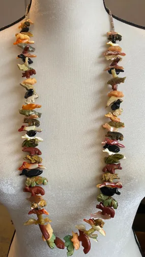 Carved Animal Fetish Necklace Mixed Gemstones Onyx Jasper