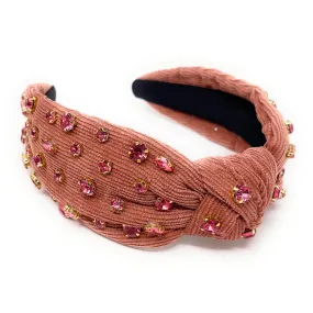 Cerise Corduroy Jeweled Knot Headband